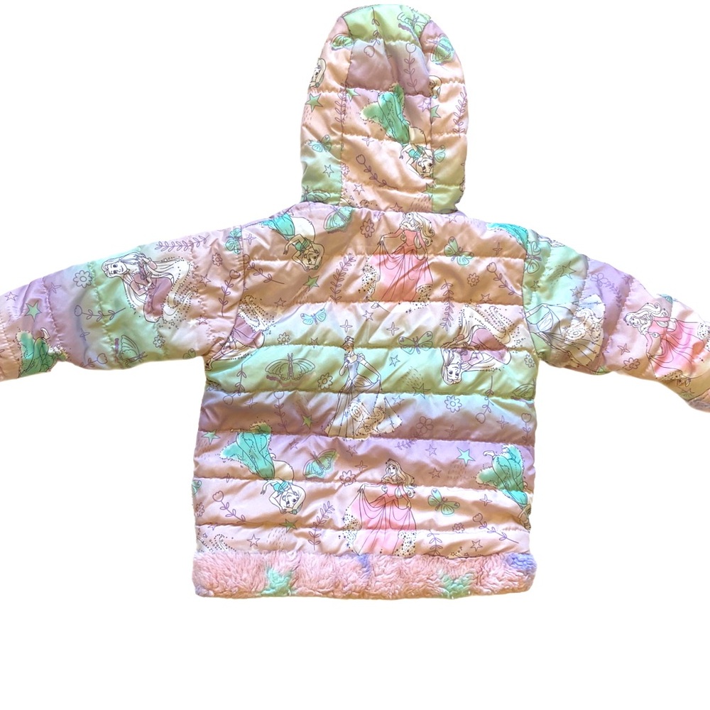 Disney Princess Reversible Hooded Warm Puffer Coat Toddler Size 4 - Picture 3 of 7